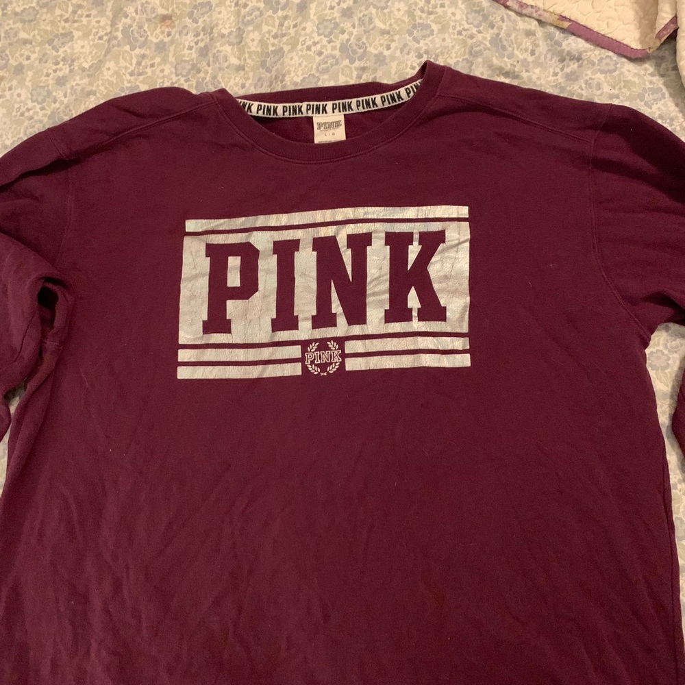 VICTORIAS SECRET PINK MAROON SWEATSHIRT SILVER LOGO SIZE LARGE